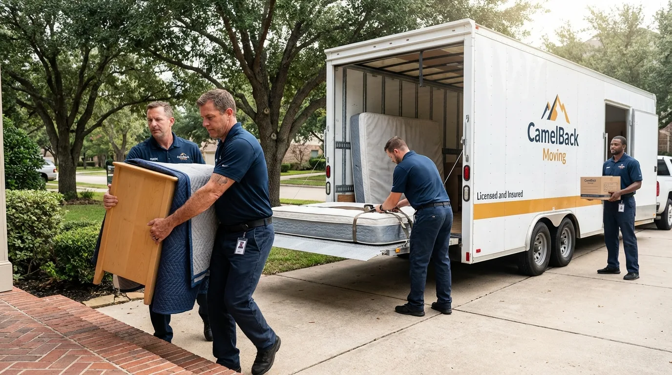 Crew loading residential truck for cross-state move from Tamworth, NH