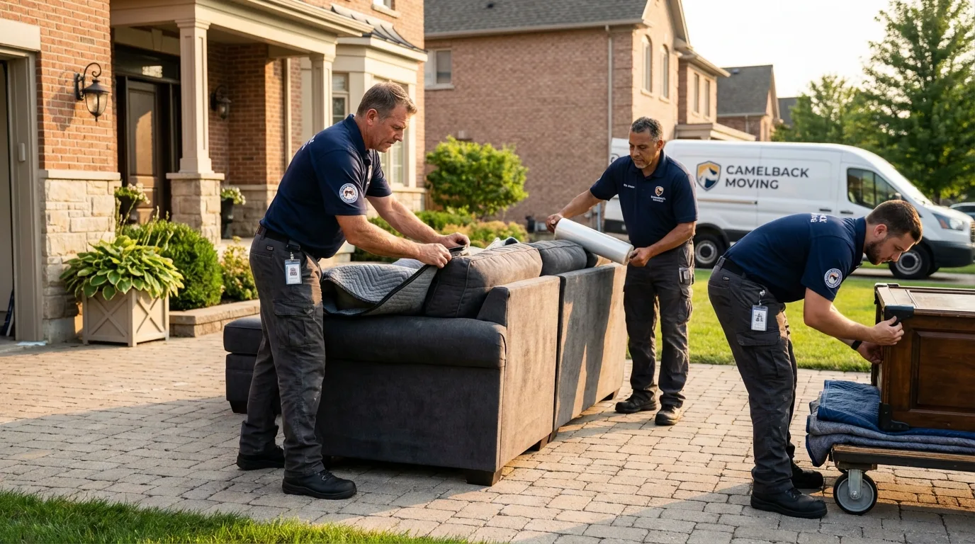 Large estate moving crew wrapping furniture in Tamworth, NH